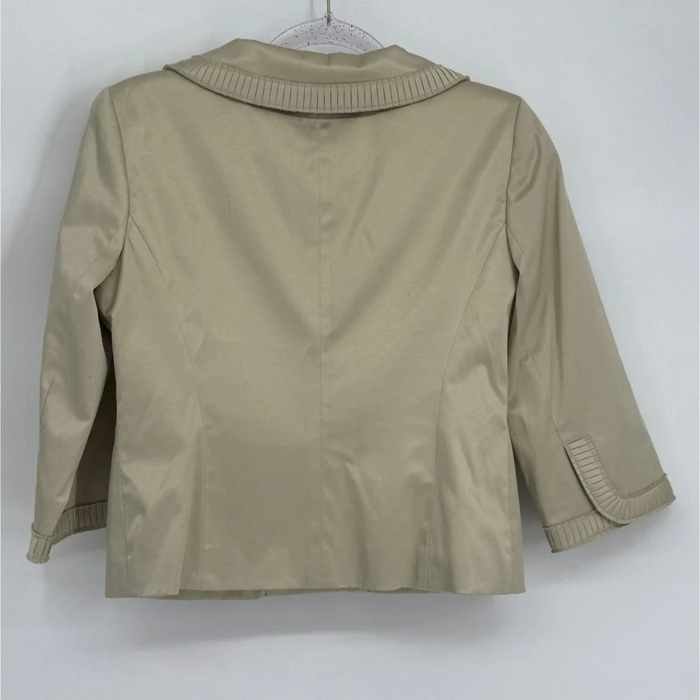 Ann Taylor LOFT Womens Champagne Beige Pleated Cropped Blazer Sz 2